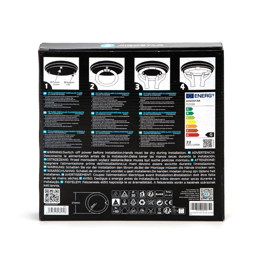 Tub fluorescent T9 G10Q/22W/230V 6500K - Aigostar