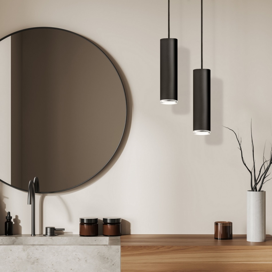 Lustră LED RGBW dimmabilă suspendată pentru baie TURYN 1xGU10/4,8W/230V 3000K IP44 neagră + telecomandă