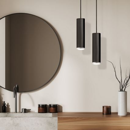 Lustră LED RGBW dimmabilă suspendată pentru baie TURYN 1xGU10/6W/230V 3000K IP44 neagră + telecomandă