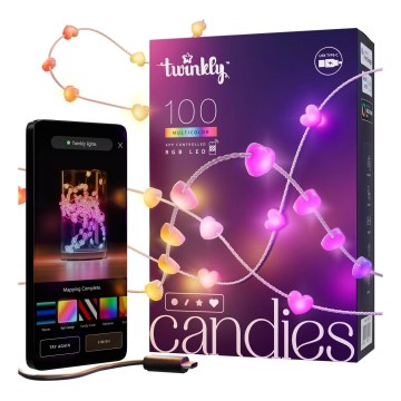 Twinkly CANDIES - Ghirlandă LED RGB dimerizabilă, 100 LED, 8 m, USB, Wi‑Fi