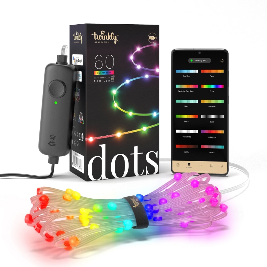 Twinkly - Ghirlandă de Crăciun LED RGB reglabilă DOTS 60xLED 7 m USB Wi-Fi