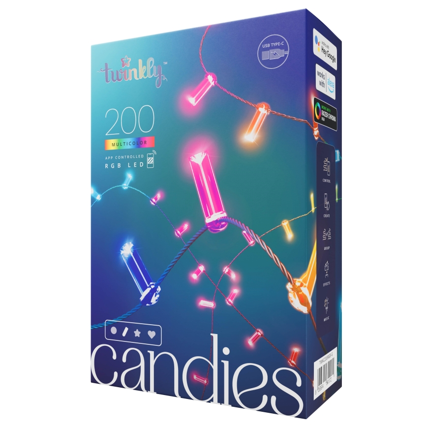 Twinkly CANDIES - șir de lumini LED RGB cu intensitate luminoasă reglabilă, 200 LED, 14 m, USB, Wi-Fi