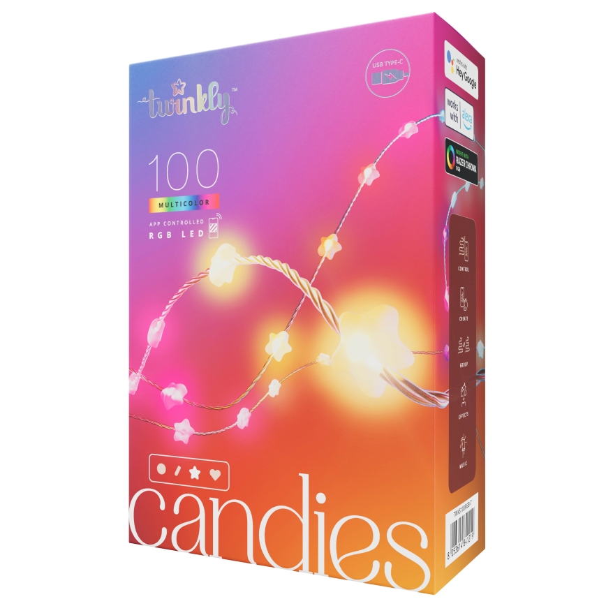 Twinkly - Ghirlandă LED RGB reglabilă de Crăciun CANDIES 100xLED 8 m USB Wi-Fi