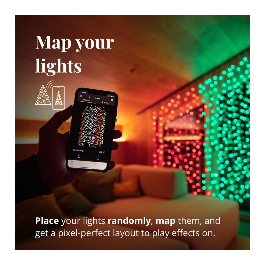 Twinkly - Perdea de Crăciun LED RGBW reglabilă pentru exterior CURTAIN 210xLED 6,1m IP44 Wi-Fi