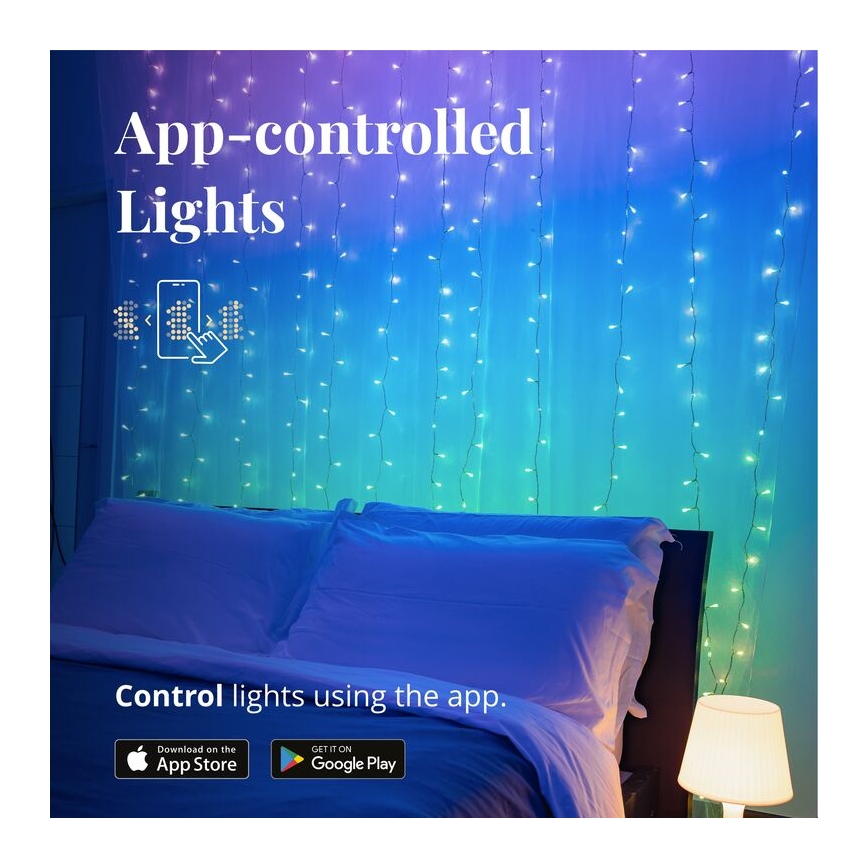 Twinkly - Perdea de Crăciun LED RGBW reglabilă pentru exterior CURTAIN 210xLED 6,1m IP44 Wi-Fi