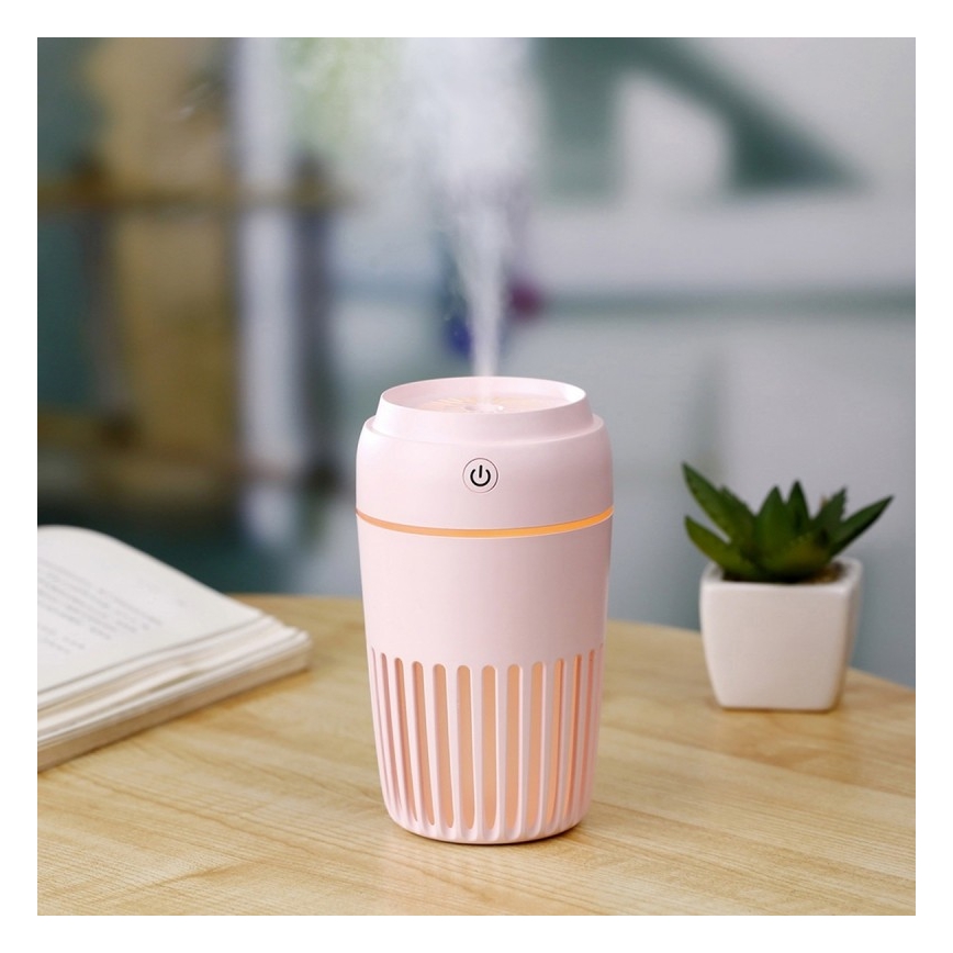 Umidificator de aer LED RGB 300 ml LED/2W/5V roz prăfuit