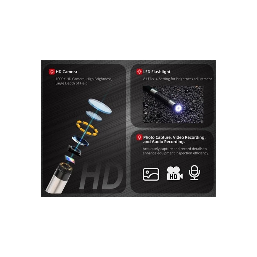 Uni-T UT663B - boroscop 1 m, 3,7 V, 3000 mAh, IP67