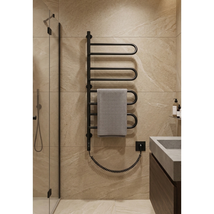 Uscător electric rotativ pentru prosoape ELECTRA 120W/230V 102,5x47,5 cm inox/negru stânga