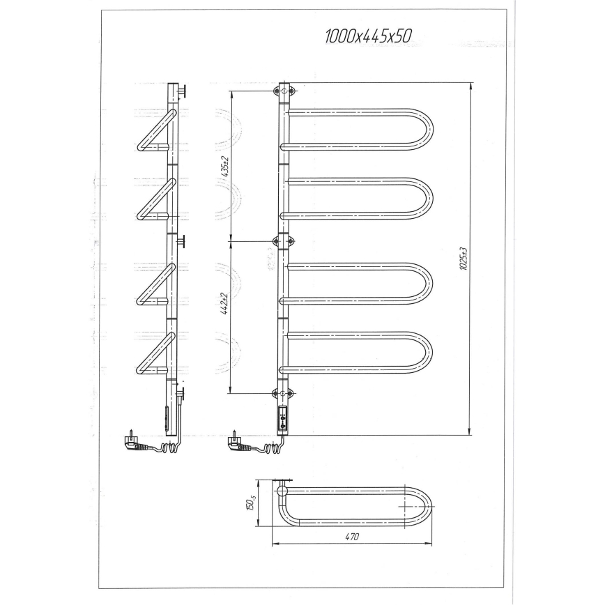 Uscător electric rotativ pentru prosoape ELECTRA 120W/230V 102,5x47,5 cm inox/crom stânga