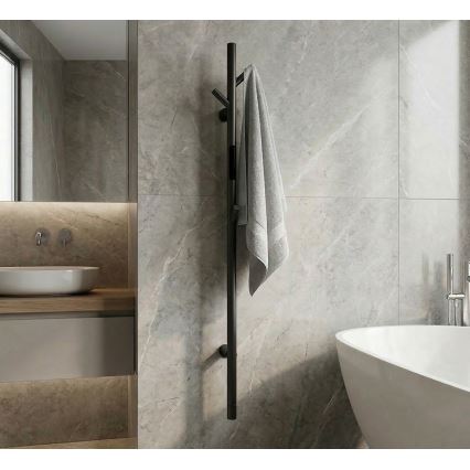 Uscător electric de prosoape cu bară, 118 cm, 30 W, negru