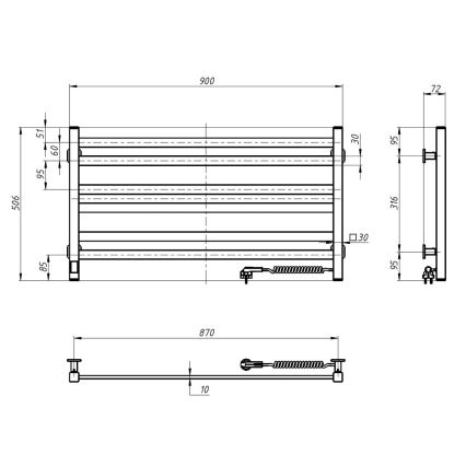 Uscător electric pentru prosoape AVANGARD, 181 W, 50 x 90 cm, alb, cu termostat, montare pe partea dreaptă