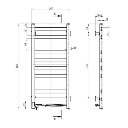 Uscător electric pentru prosoape AVANGARD cu termostat, 105 W, 80 x 36 cm, alb, dreapta