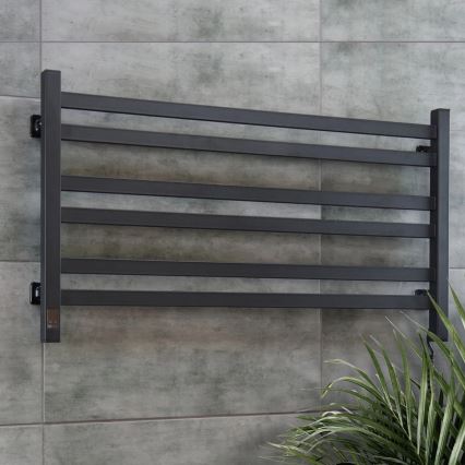 Uscător electric pentru prosoape cu termostat AVANGARD, 181 W, 50 x 90 cm, negru, montaj pe partea dreaptă