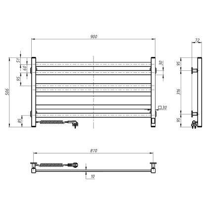 Uscător electric pentru prosoape cu termostat AVANGARD 181W 50x90 cm, negru, stânga