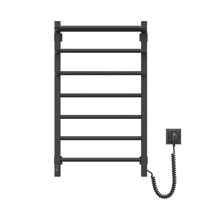 Uscător electric pentru prosoape cu termostat FORTIS 155W 80x48 cm, negru, cu racordare pe partea dreaptă