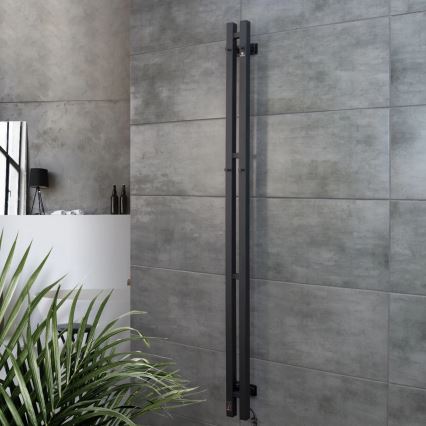 Uscător electric pentru prosoape cu termostat SILOUETTE, 106 W, 150 x 9 cm, negru, montaj pe partea dreaptă