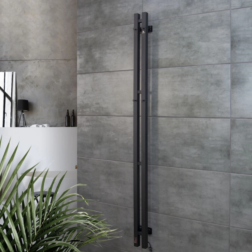 Uscător electric pentru prosoape cu termostat SILOUETTE, 106 W, 150 x 9 cm, negru, montaj pe partea dreaptă