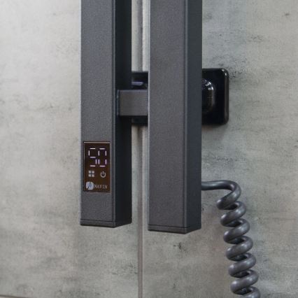 Uscător electric pentru prosoape cu termostat SILOUETTE, 106 W, 150 x 9 cm, negru, montaj pe partea dreaptă