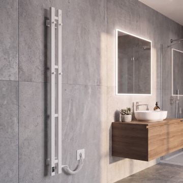 Uscător electric pentru prosoape cu termostat SILOUETTE 106W 150x9cm, alb, cu racordare pe partea dreaptă