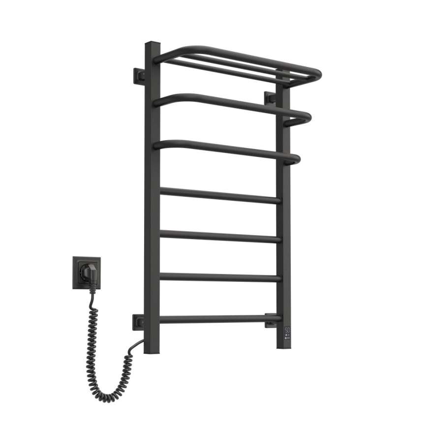 Uscător electric pentru prosoape FORTIS cu termostat, 155 W, 80 x 48 cm, negru, orientare stânga