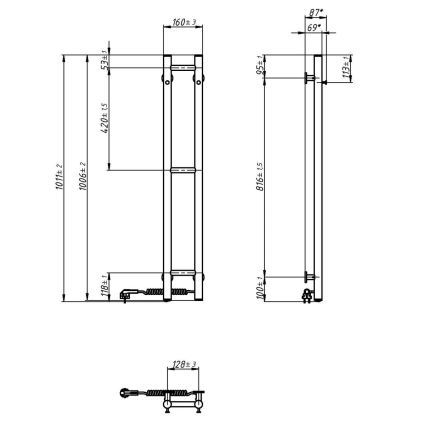 Uscător electric pentru prosoape SILOUETTE 46W 100x16 cm alb, pe partea dreaptă