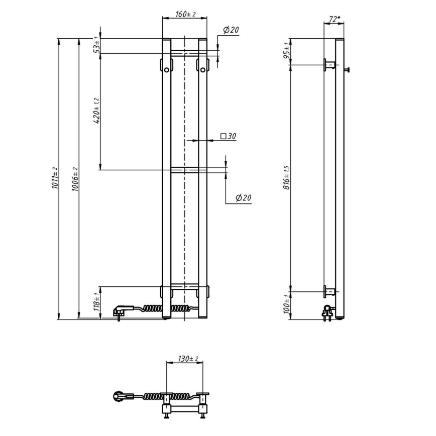 Uscător electric pentru prosoape SILOUETTE 59W 101x16 cm, alb, cu montare pe partea dreaptă