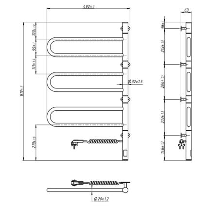 Uscător electric rotativ pentru prosoape cu termostat FOUETTE, 120 W, 80 x 49 cm, alb