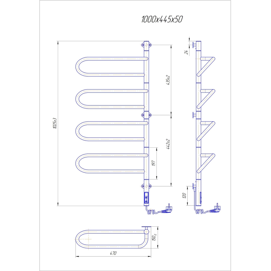 Uscător de prosoape electric rotativ ELECTRA 120W/230V 100x44,5 cm inox/crom, dreapta