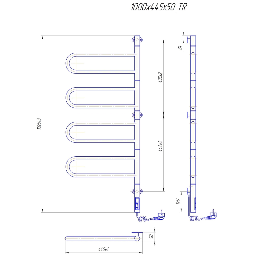 Suport rotativ electric pentru prosoape TRISTAR, 105 W / 230 V, 102,5 x 44,5 cm, IP44, inox/negru