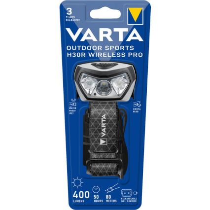 Varta 18650101401 - Lanternă frontală LED reîncărcabilă cu reglare a intensității și încărcare wireless OUTDOOR SPORTS LED/5V 1800 mAh IPX7