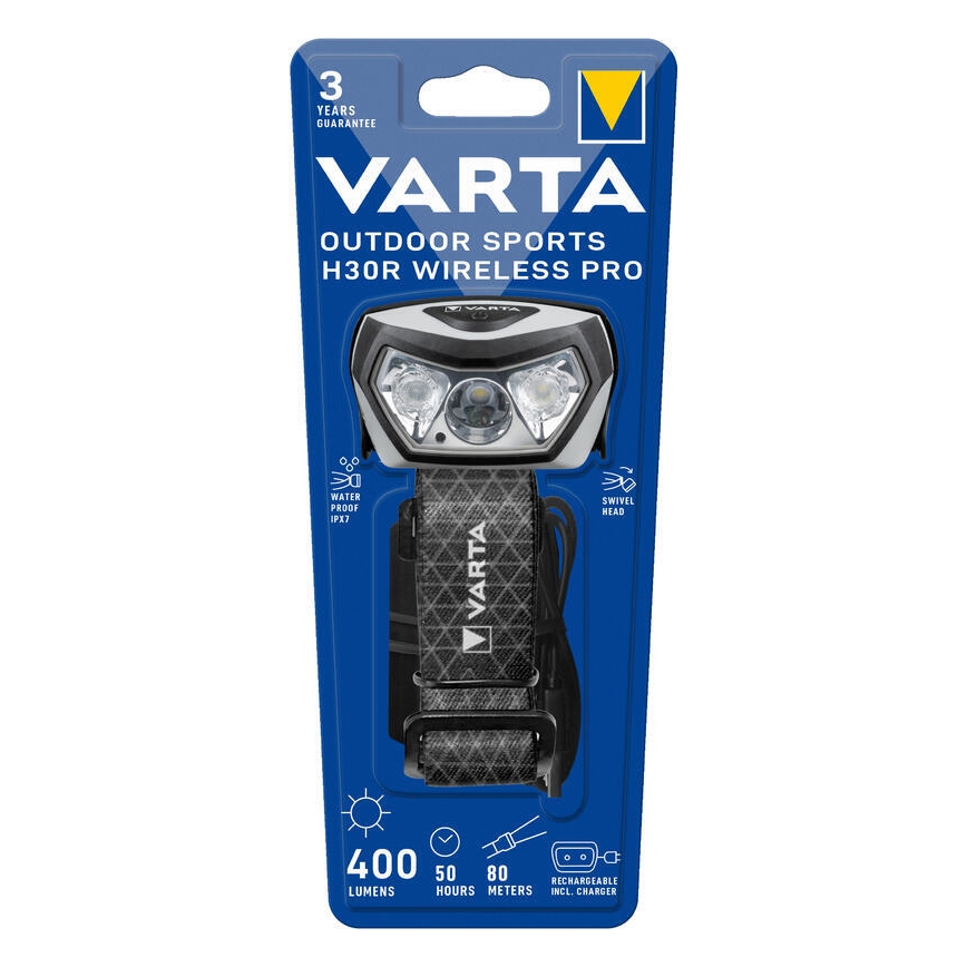 Varta 18650101401 - Lanternă frontală LED reîncărcabilă cu reglare a intensității și încărcare wireless OUTDOOR SPORTS LED/5V 1800 mAh IPX7