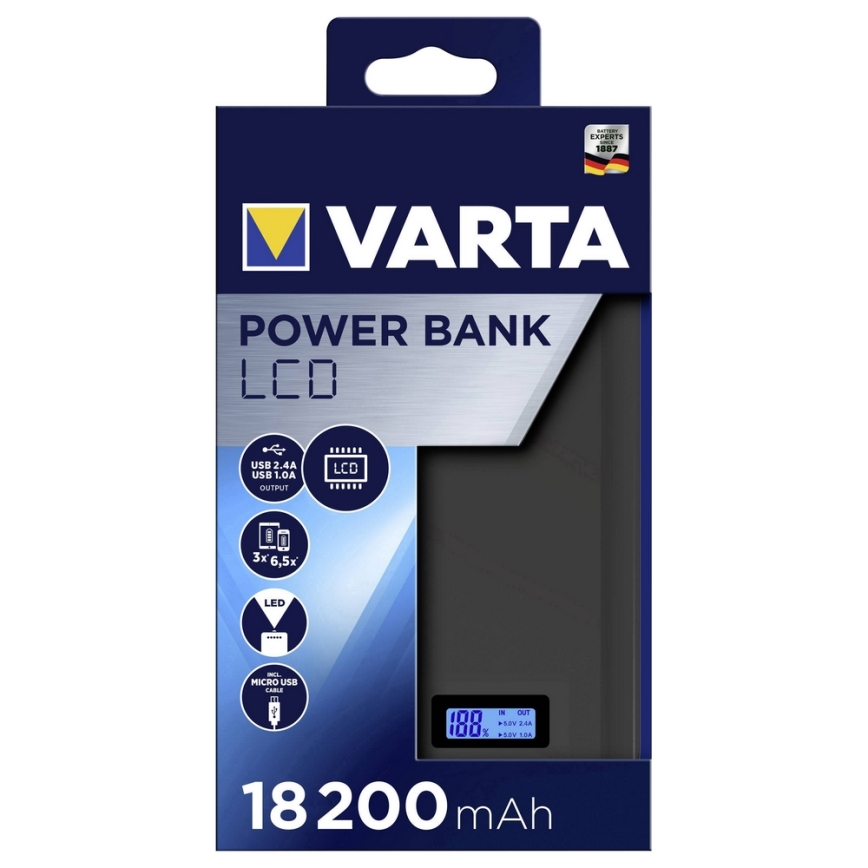 Varta 57972 - Baterie externă LCD 18200mAh/3,7V
