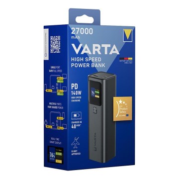 Varta 57984101111 - Power Bank cu afișaj LED, Power Delivery 27000 mAh/140W/3,7V