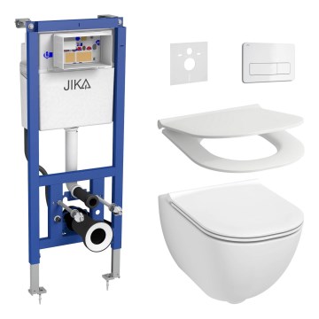 Vas WC suspendat MIO Vortex + capac WC SoftClose MIO (închidere lentă) + buton de acționare DUAL + modul incastrat + plăcuță izolatoare