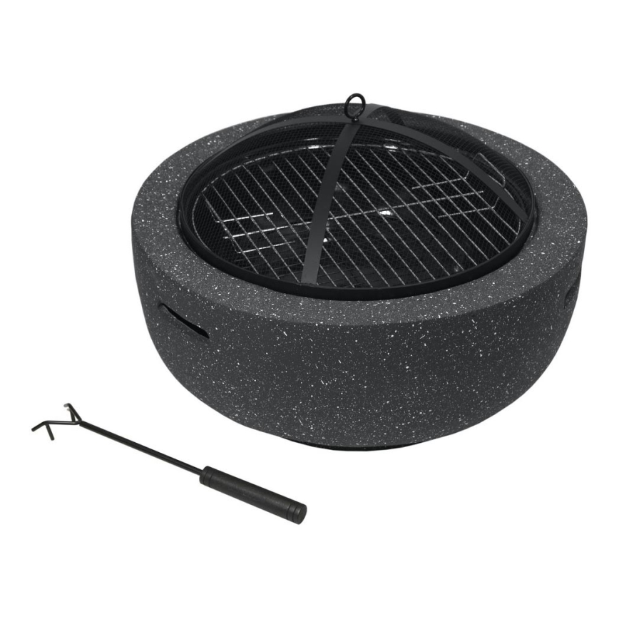 Vatră portabilă pe lemn cu grătar, antracit