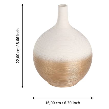 Vază ceramică Eglo 22x16 cm alb/auriu