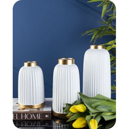 Vază ceramică ROSIE 20,5x12 cm albă/aurie
