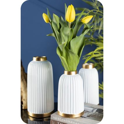 Vază ceramică ROSIE 20,5x12 cm albă/aurie