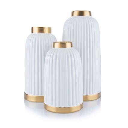 Vază ceramică ROSIE 20,5x12 cm albă/aurie
