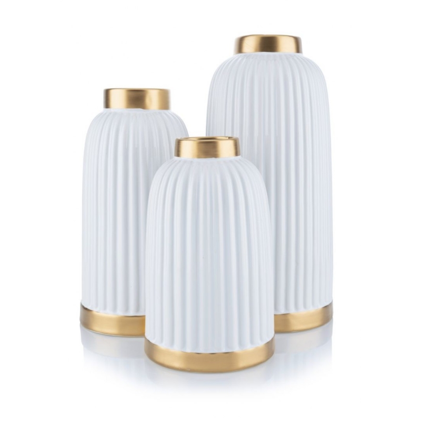 Vază ceramică ROSIE 20,5x12 cm albă/aurie