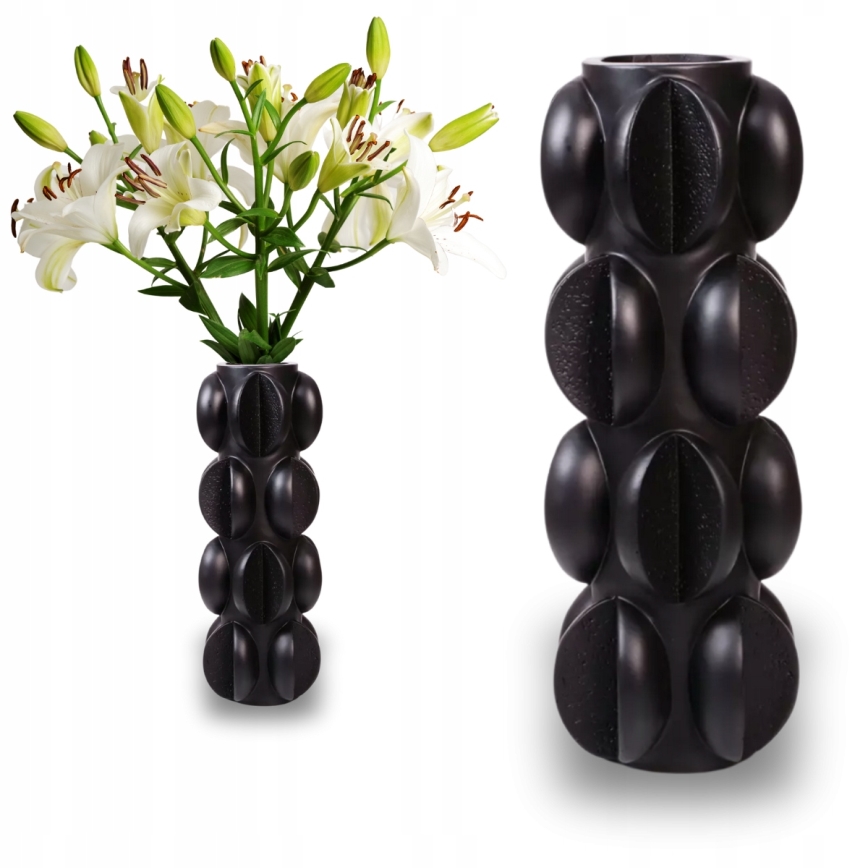 Vază din rășină, 37 x 15 cm, negru mat