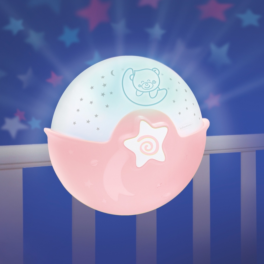 Veioză cu proiector pentru copii 3xAA roz Infantino