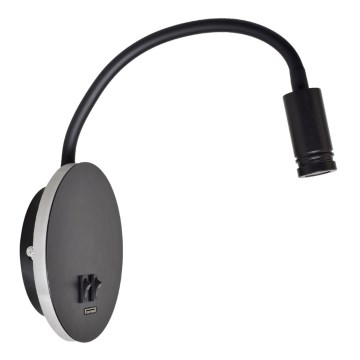 Veioză LED flexibilă de perete BASE 1xLED/8W+1xLED/2W/230V negru/argintiu