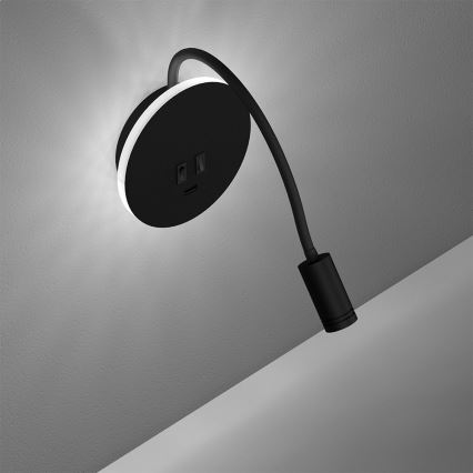 Veioză LED flexibilă de perete BASE 1xLED/8W+1xLED/2W/230V negru/argintiu