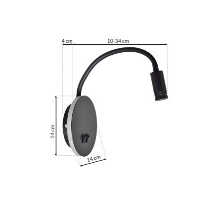 Veioză LED flexibilă de perete BASE 1xLED/8W+1xLED/2W/230V negru/argintiu