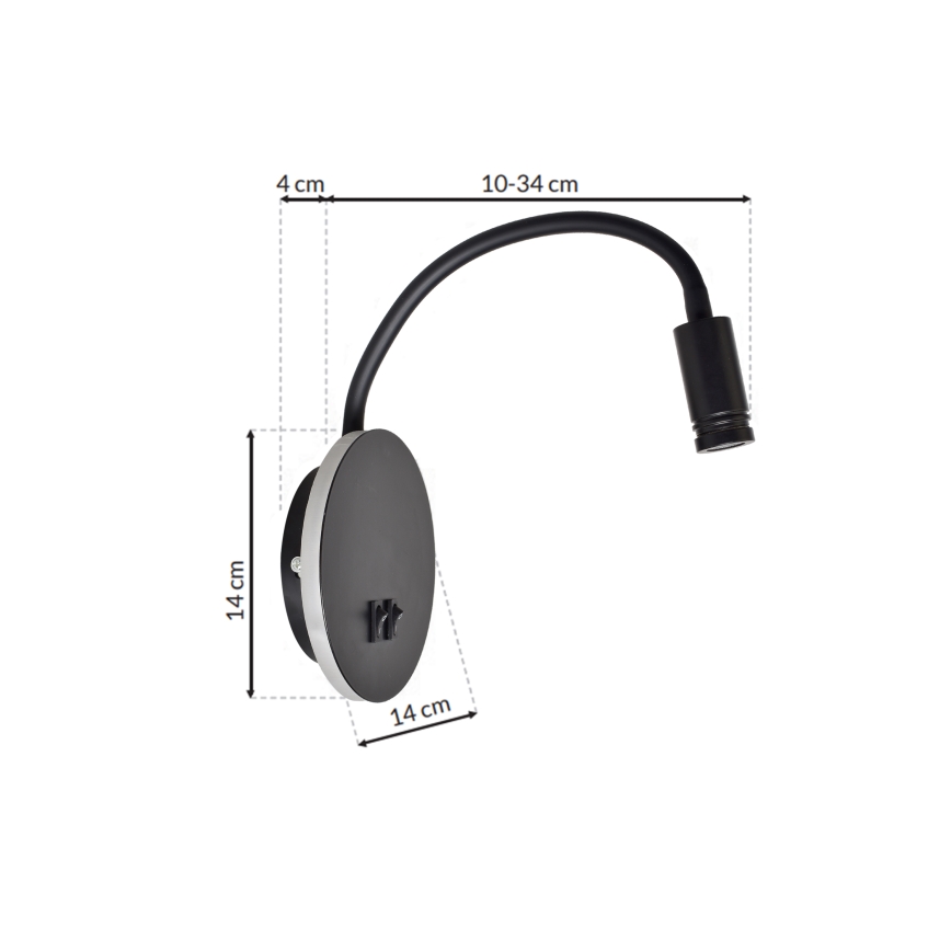 Veioză LED flexibilă de perete BASE 1xLED/8W+1xLED/2W/230V negru/argintiu