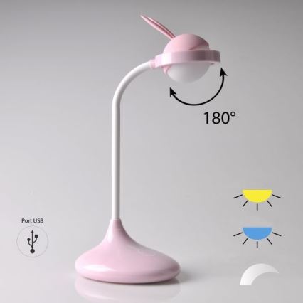 Veioză LED tactilă pentru copii RABBIT LED/0,4W/5V 3000/6500K roz + USB