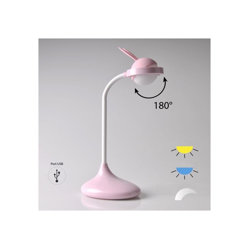 Veioză LED tactilă pentru copii RABBIT LED/0,4W/5V 3000/6500K roz + USB