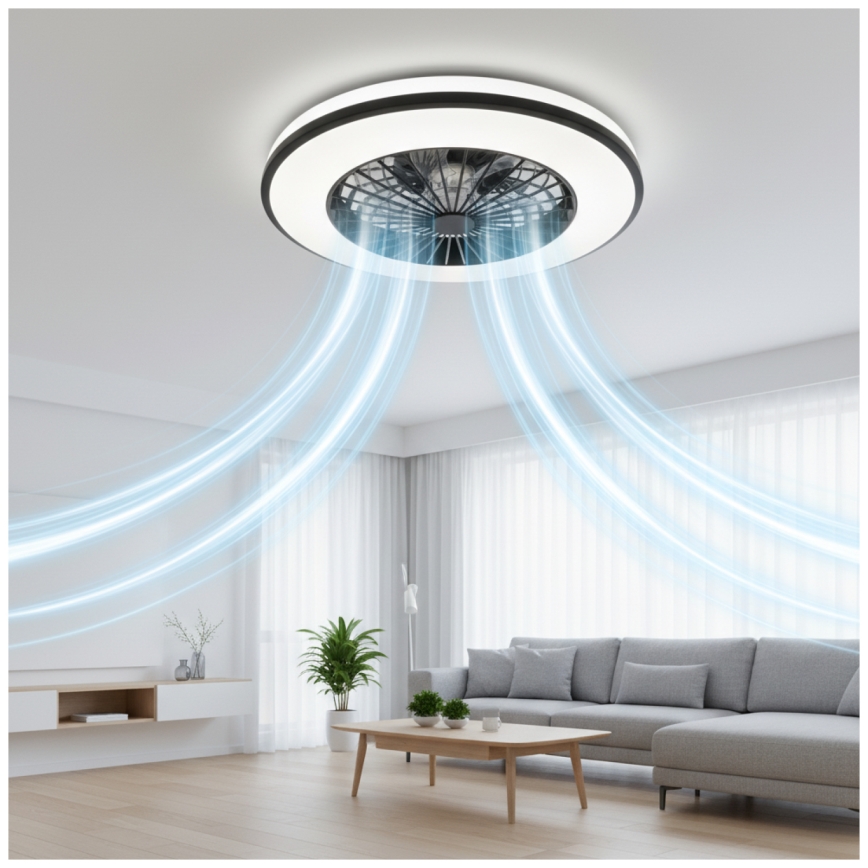 Plafonieră LED RGBW dimabilă cu ventilator VENTELUX, 48W/230V, 3000/4000/6500K, Ø 48,5 cm, neagră + telecomandă