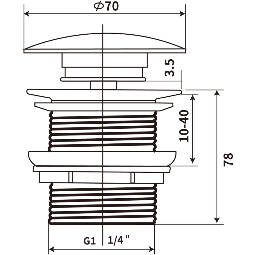Ventil de lavoar COMAD CLICK-CLACK T201M-W3-3 CLICK-CLACK d. 7 cm alb mat